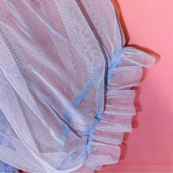 Cinderella Blue Top Puff Sleeve Elegant Lace Mesh Soft Tulle Crop Medium Blāshe - Picture 7 of 13